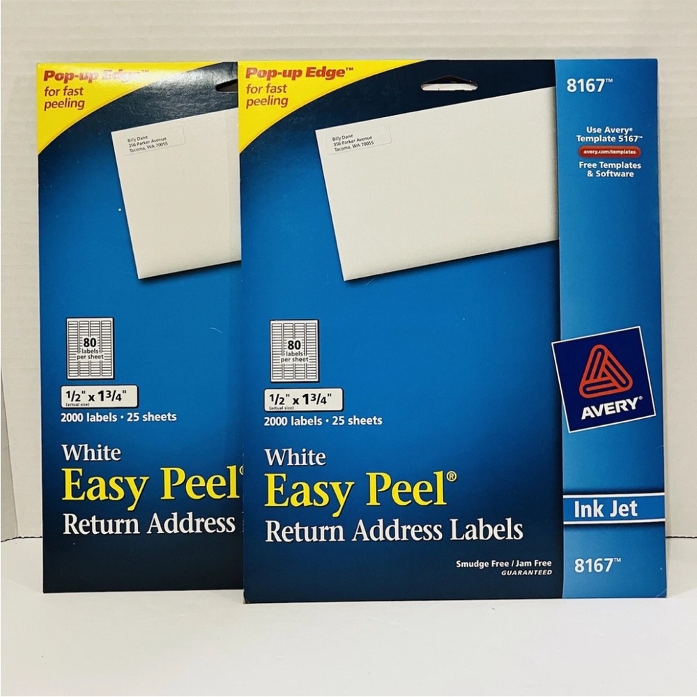 Avery 8167 Return Address Label, White, 2 Packs of 2000- 1/2”X 1 3/4”